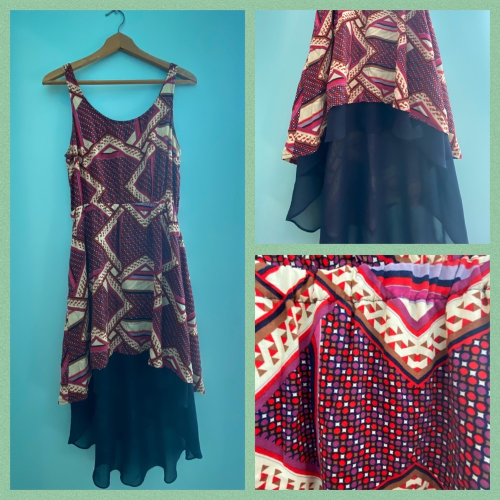 Hi Low Tropical Coastal Pattern Summer Dress M